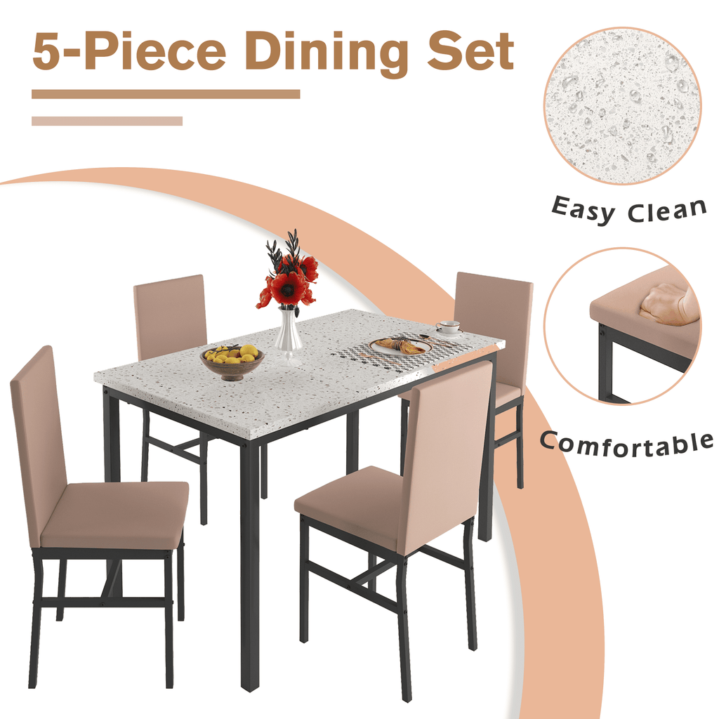 SYNGAR 5 Piece Dining Set, Modern Dining Table and Chairs Set for 4, Kitchen Dining Table Set with Faux Marble Tabletop & 4 Upholstered Chairs, for Small Space, Breakfast Nook, D9224