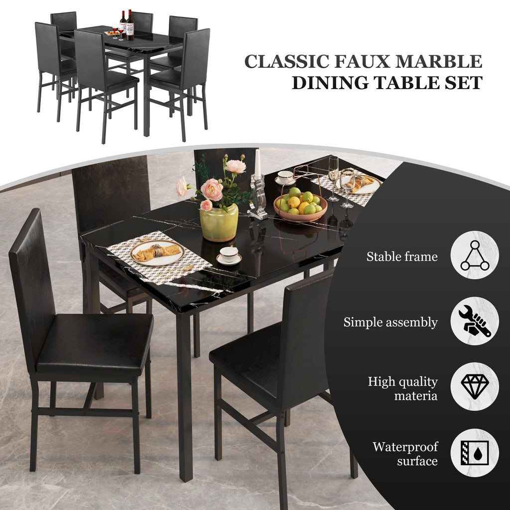 SYNGAR 5 Piece Dining Set, Modern Dining Table and Chairs Set for 4, Kitchen Dining Table Set with Faux Marble Tabletop & 4 Upholstered Chairs, for Small Space, Breakfast Nook, D9224