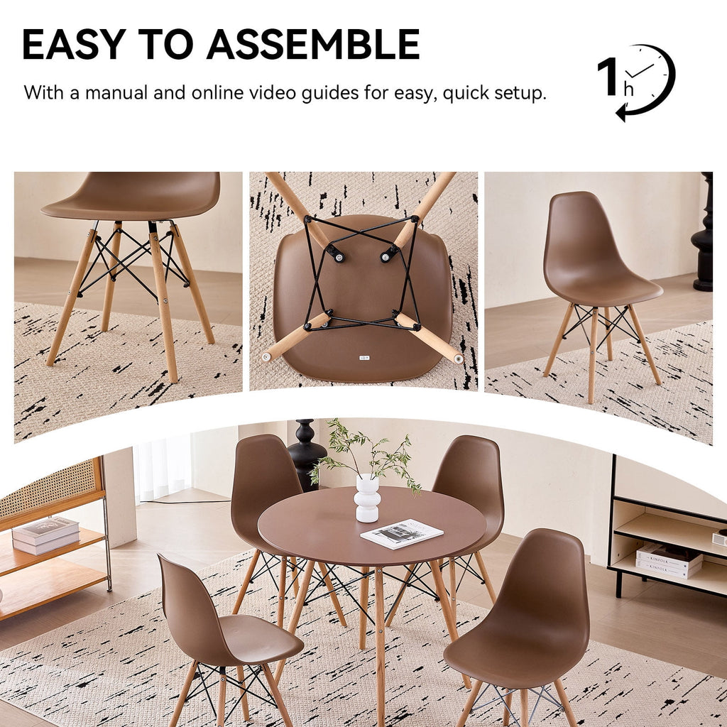5-Piece 35.5'' Round Dining Table Set for 4, Kitchen Table Chair Set of 4, Mid-Century Modern Dinette Dining Room Table Set Dinner Table for 4 W/Solid Wood Legs, White