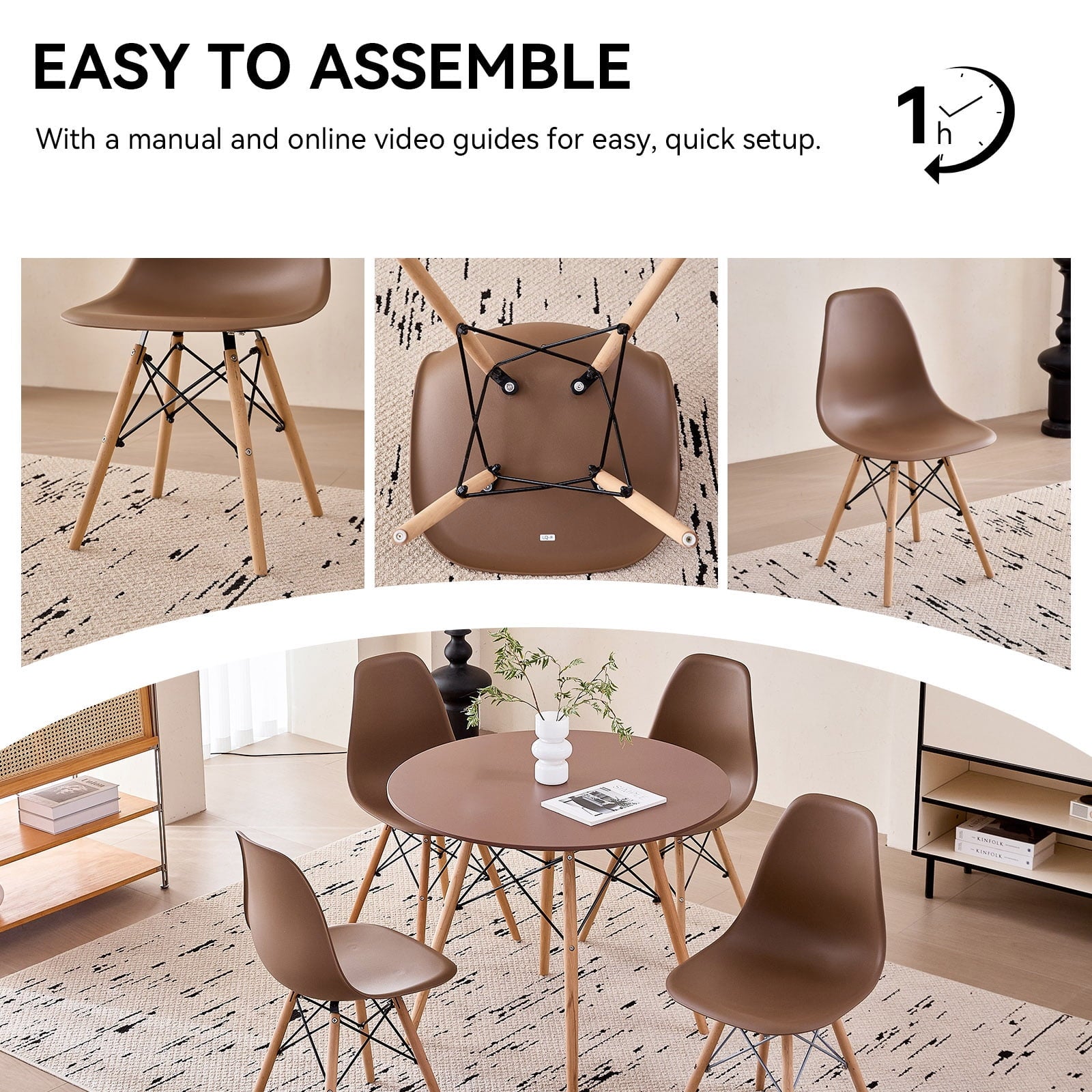 5-Piece 35.5'' Round Dining Table Set for 4, Kitchen Table Chair Set of 4, Mid-Century Modern Dinette Dining Room Table Set Dinner Table for 4 W/Solid Wood Legs, White