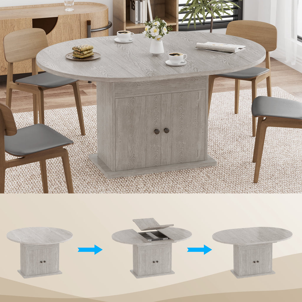 WARAYZ 43.3–59in Extendable Dining Table, Wood Expandable Design with Hidden Storage, Rectangular Space-Saving Dark Brown