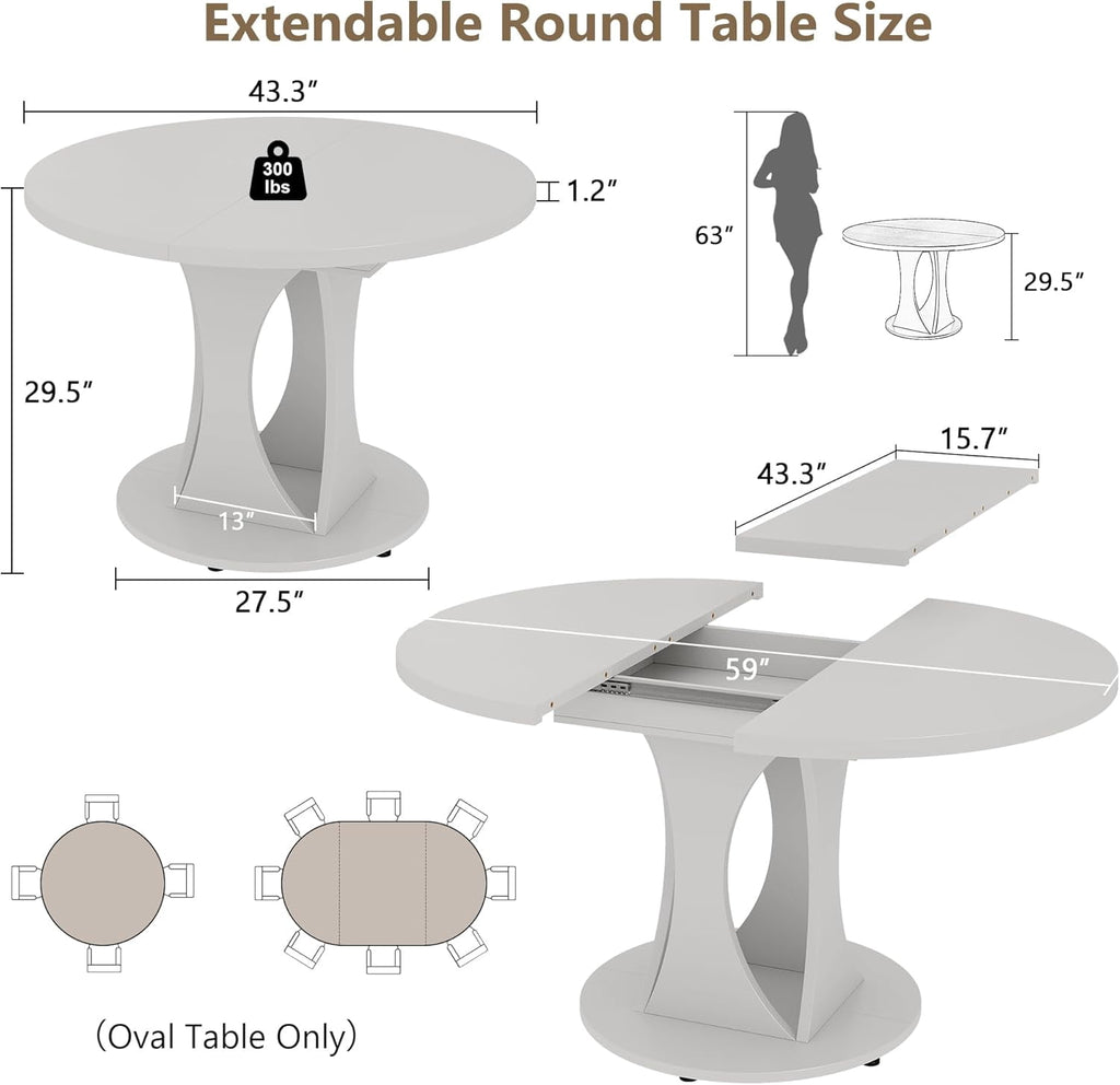 Virans 43.3-59 Extendable Round Dining Table for 6-8,Kitchen Table with MDF,Modern Dinner Table for Dining Rooms,Living Rooms,Walnut