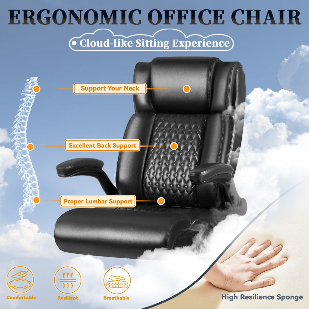 BOSSIN 400lbs Executive Office Chair with Foot Rest, Ergonomic Heavy Duty Big and Tall Desk Chair with Adjustable Headrest, High Back PU Leather Comfy Computer Chair