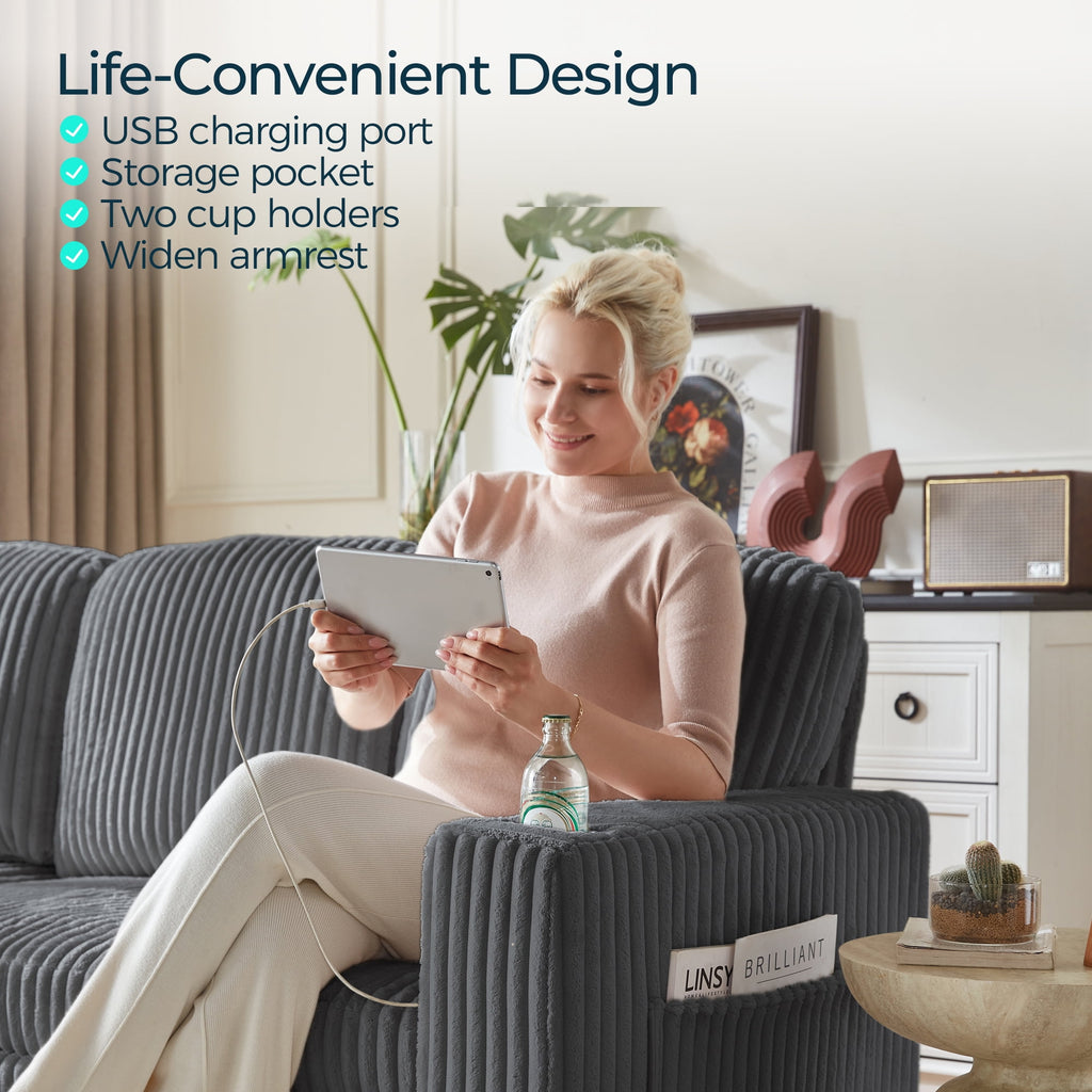 LINSY HOME L Shaped Sectional Couches for Living Room, Sleeper Sofa Bed with Reversible Storage Chaise, Pull Out Couch Bed with USB, Cup Holder, Black