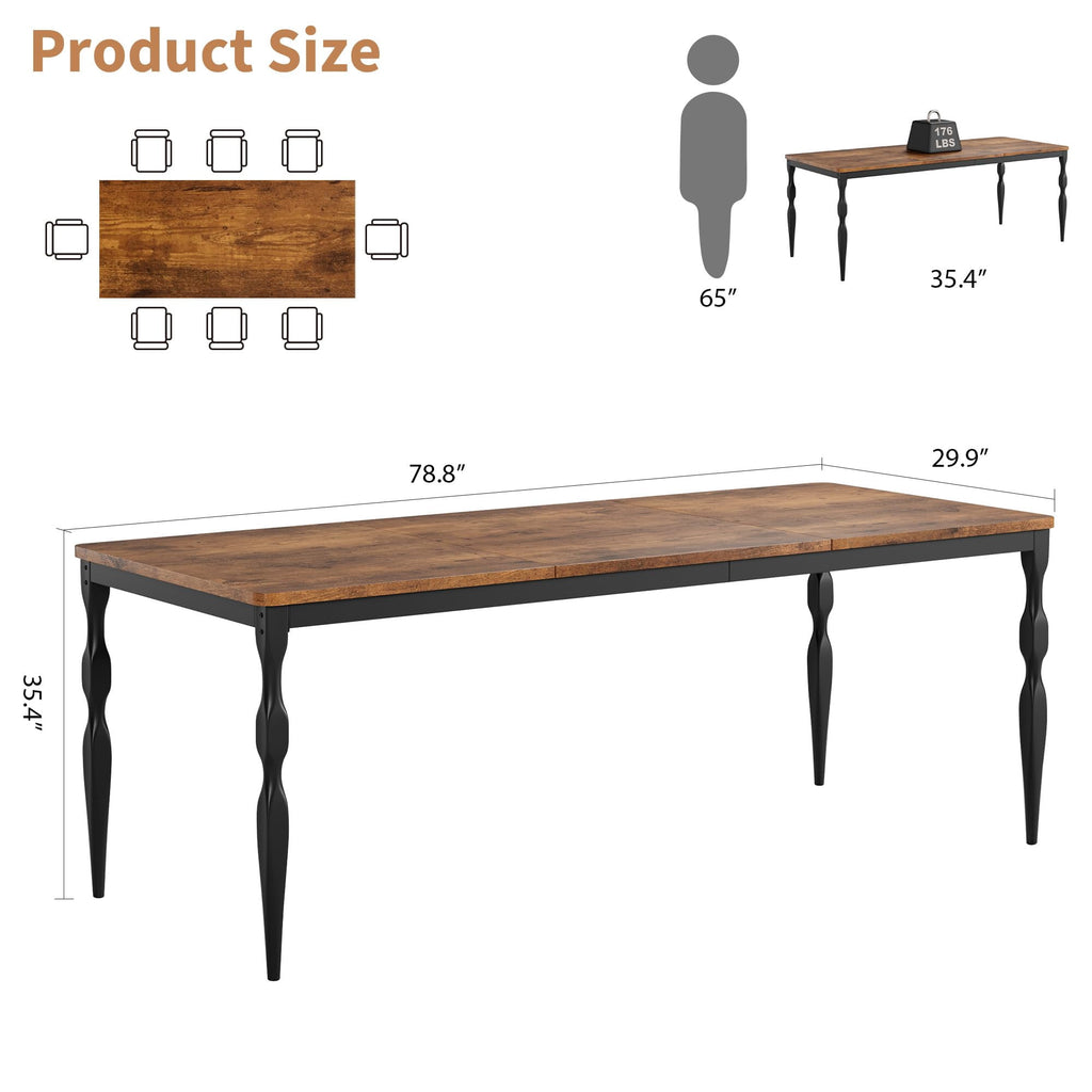 M optimized 78-inch Farmhouse Dining Table for 8, Rustic Rectangular Kitchen Table with Large Tabletop, Long Wooden Dining Room Table with Heavy Duty Legs
