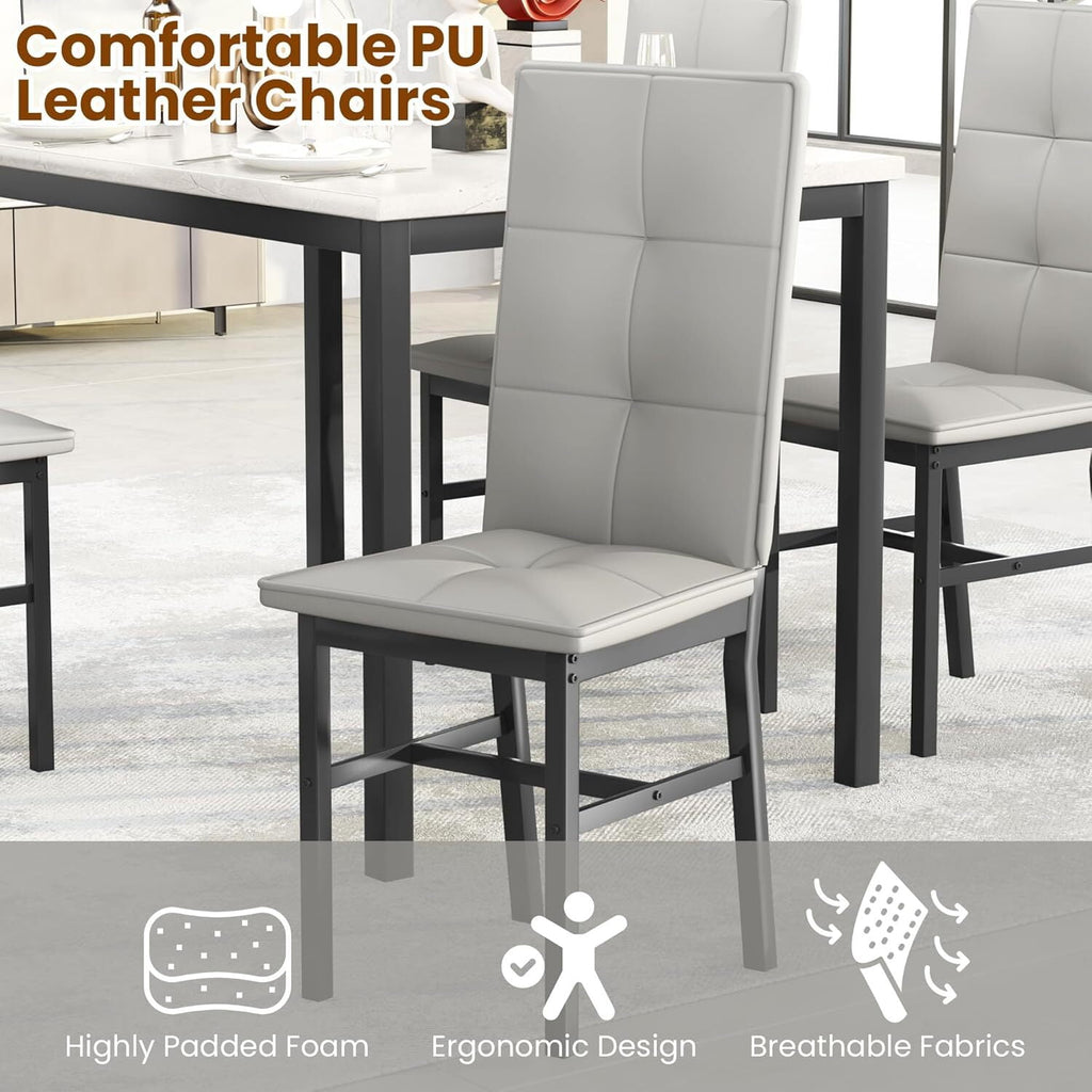 MOOSENG Dining Table Set for 4, Faux Marble Kitchen Table and Chairs Set of 4, 5-Piece Dining Room Set with PU Leather Upholstered Chairs for Small Space, Gray