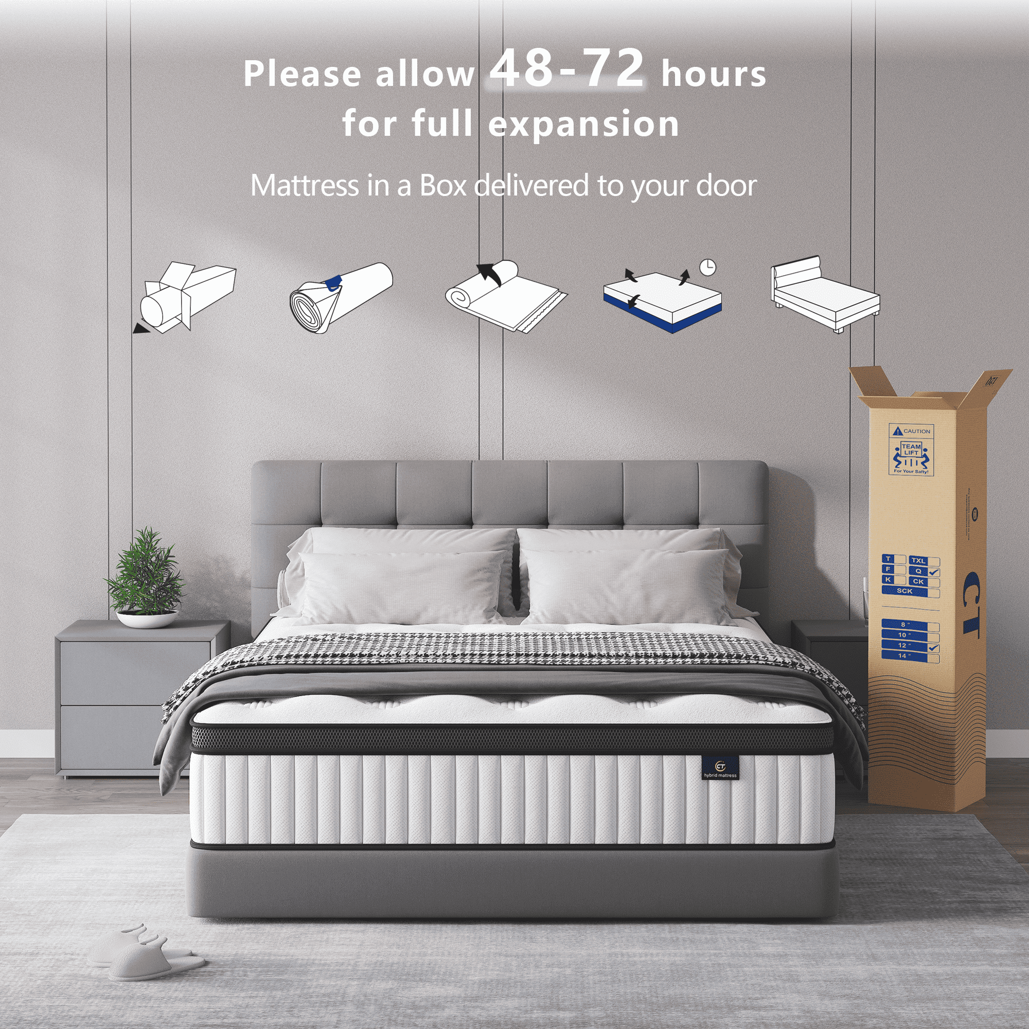 Madevos Queen Mattress in a Box, 10 inch Memory Foam individual Pocket Spring Hybrid Mattress - Medium Firm Support with Soft & Breathable