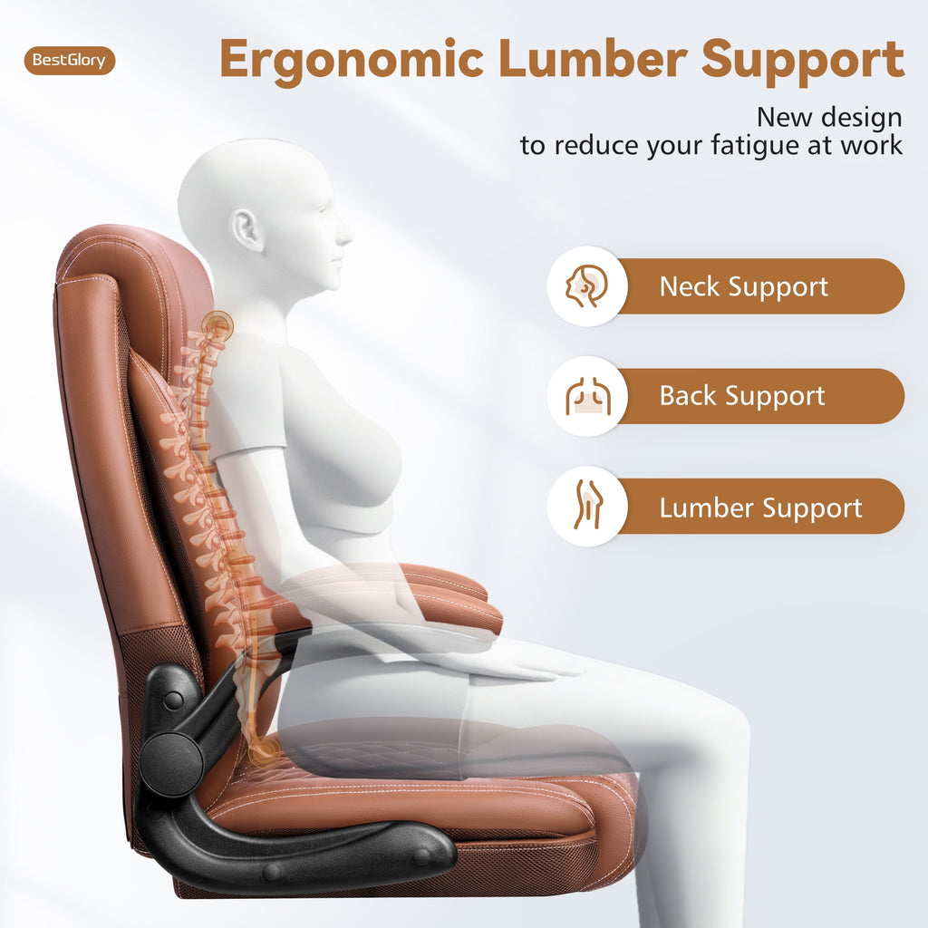 FASTES Ergonomic Office Chair, Big and Tall Leather Desk Chair with Footrest and Lumbar Support, 2-Position Reclining Executive Computer Chair, Black