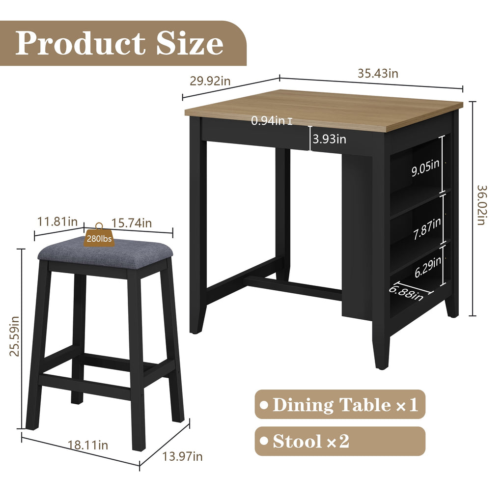 HLR 24.8 Bar Stools, Farmhouse Set of 2 Bar Chairs with Cushion for Kitchen, Dining Room, Cafe Black