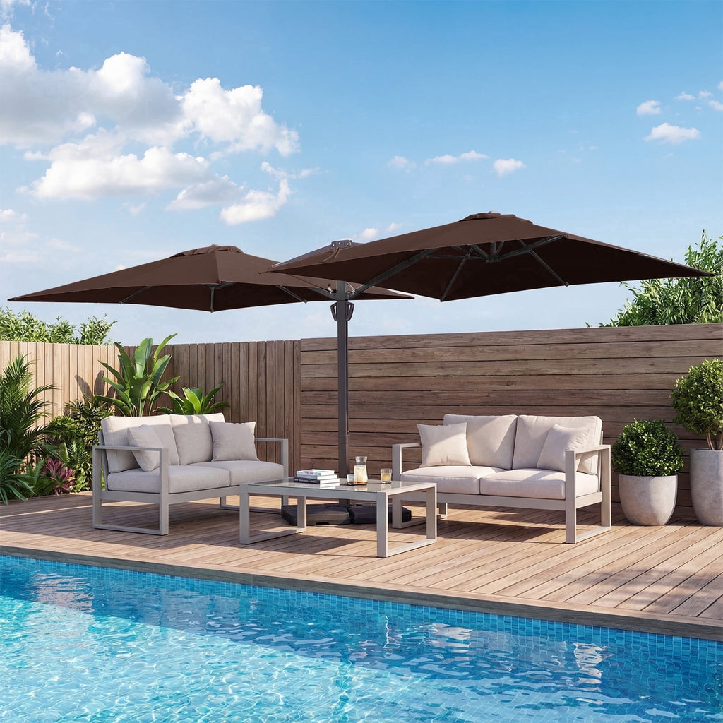 FUNDAZE 10x10ft Double Canopy Cantilever Umbrella, Patio Outdoor with Base & Cover, Waterproof UV Resistant for Garden Poolside Shade, Beige