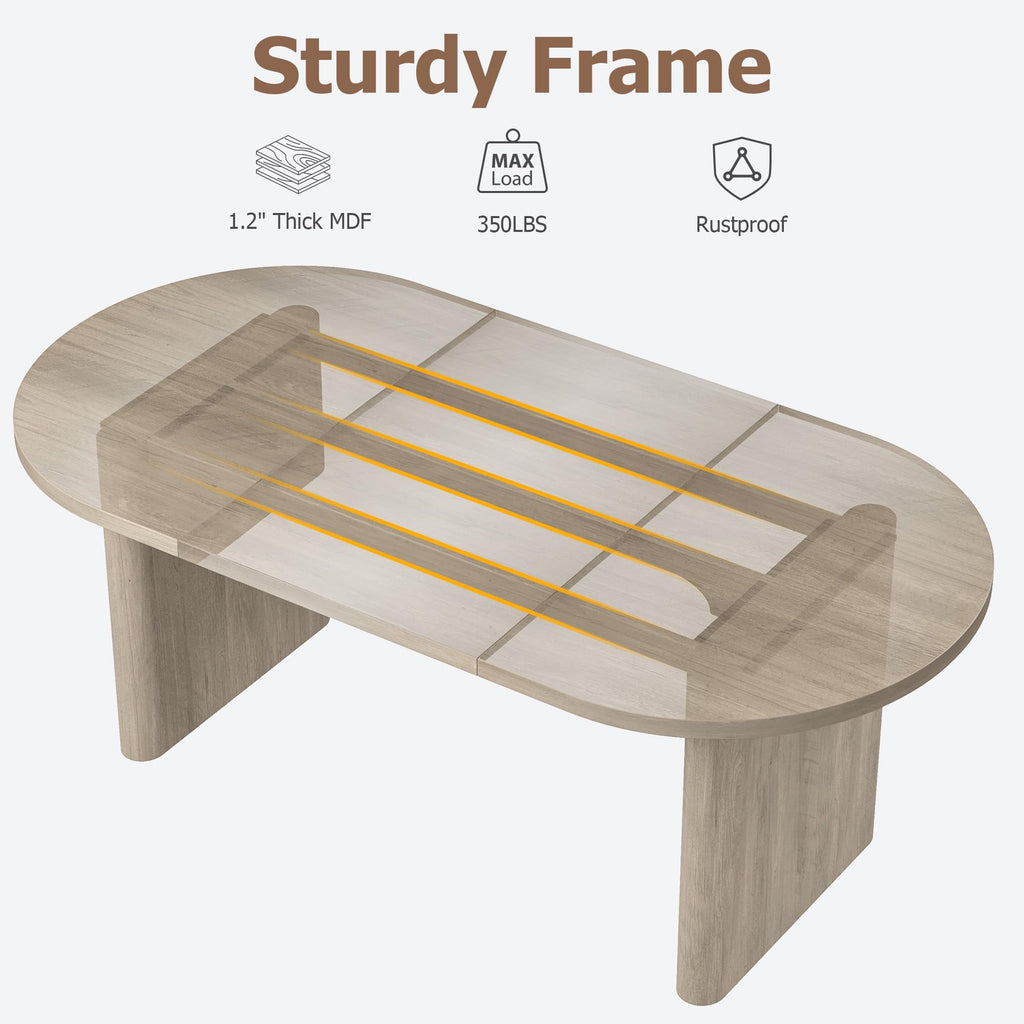 70.8 Inch Oval Farmhouse Dining Table for 6-8 People, Long Large Kitchen Table with Thick Sturdy Wooden Base-Natural