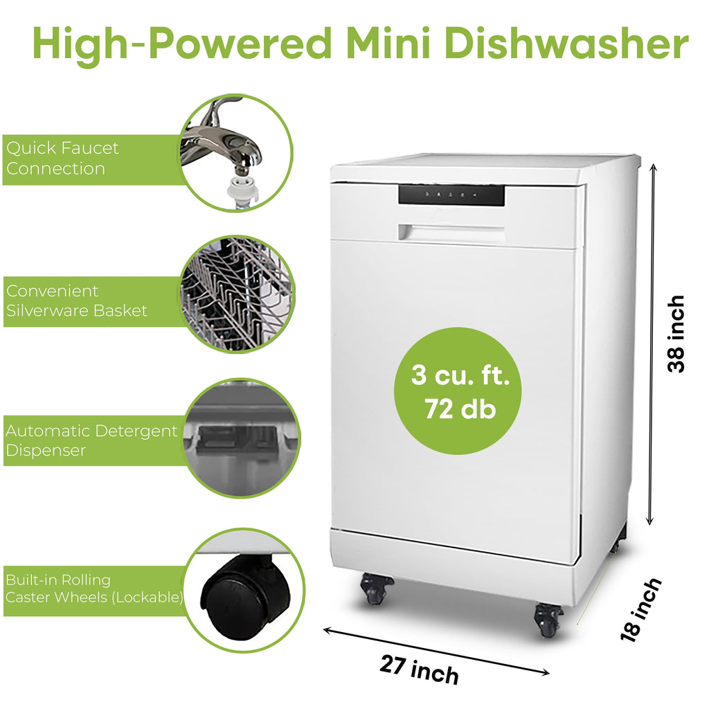 Hamilton Beach 18-Inch Portable Dishwasher with 8 Place Settings and 6 Wash Cycles, Stainless Steel Interior