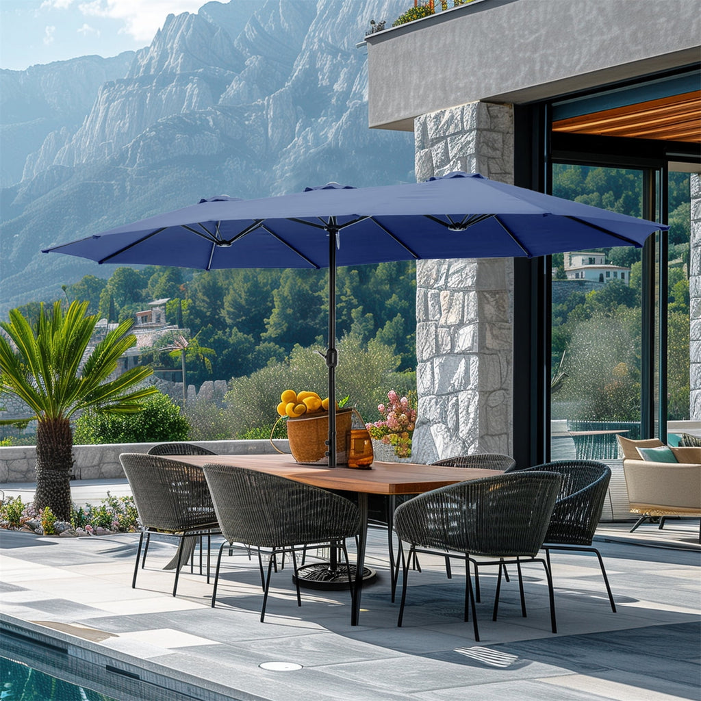 SUMMIT LIVING 15 ft Large Patio Umbrella with Base (Included) Double-Sided Rectangular Outdoor Deck Umbrella for Outside - Beige