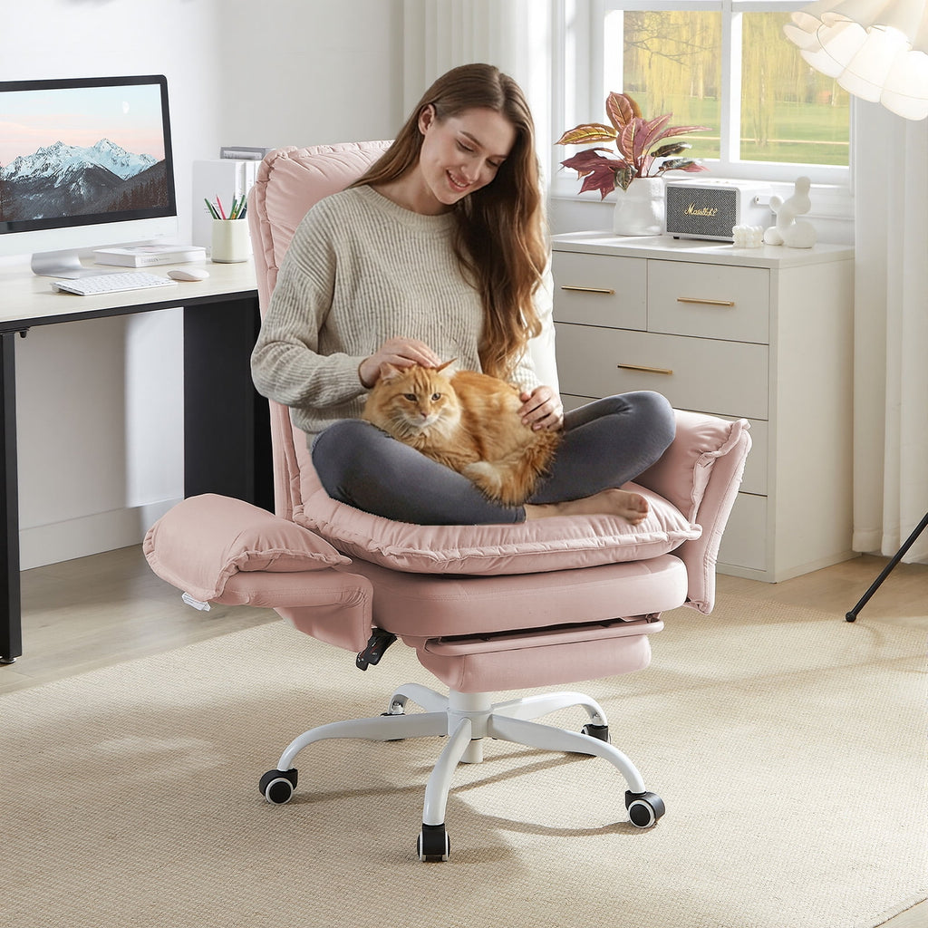 Bestier Big and Tall Executive Office Chair with Flip-up Arms for Adult, Wide Seat Ergonomic Computer Desk Chair,High Back Velvet Comfy Cross-Legged Office Chair with Footrest and Side Pockets, Black