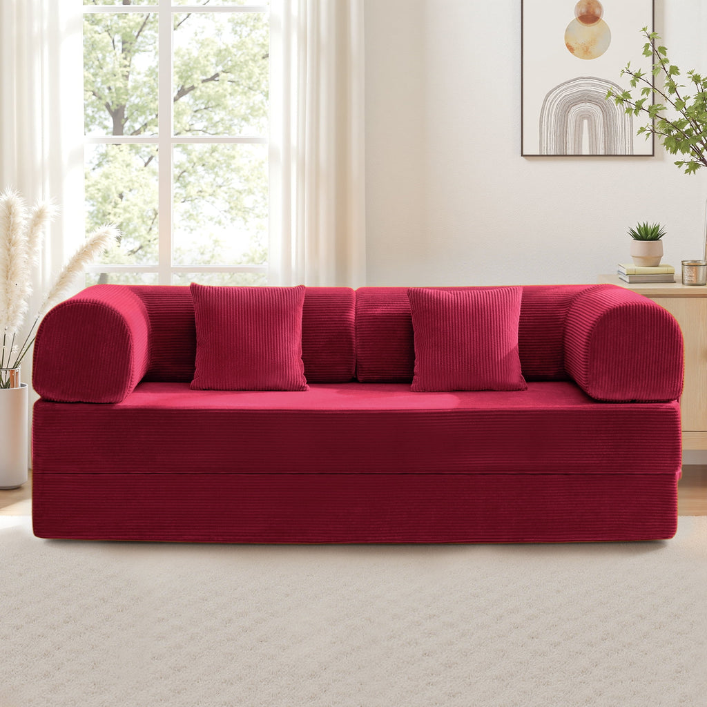 COOLHUT 63 W Combination Sofa, High Rebound Density Foam Sofa Couch, Two Forms Floor Couch Three Seats Sofa Bed for Living Room, Bedroom, Green