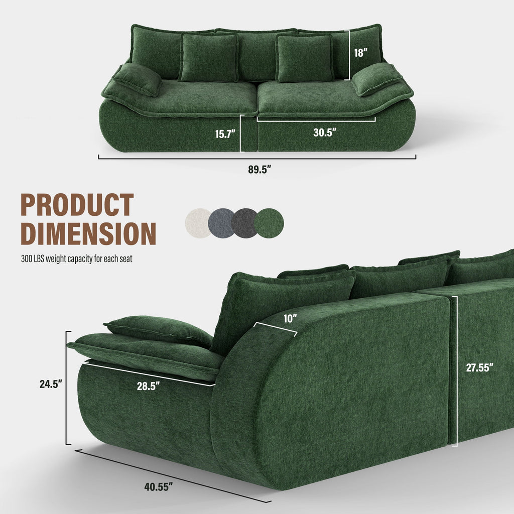 2-Seater Modular Sectional Sofa, Comfy Loveseat with Throw, Deep Seat Memory Foam Small Couches for Small Space, Living Room Apartment, Dark Grey