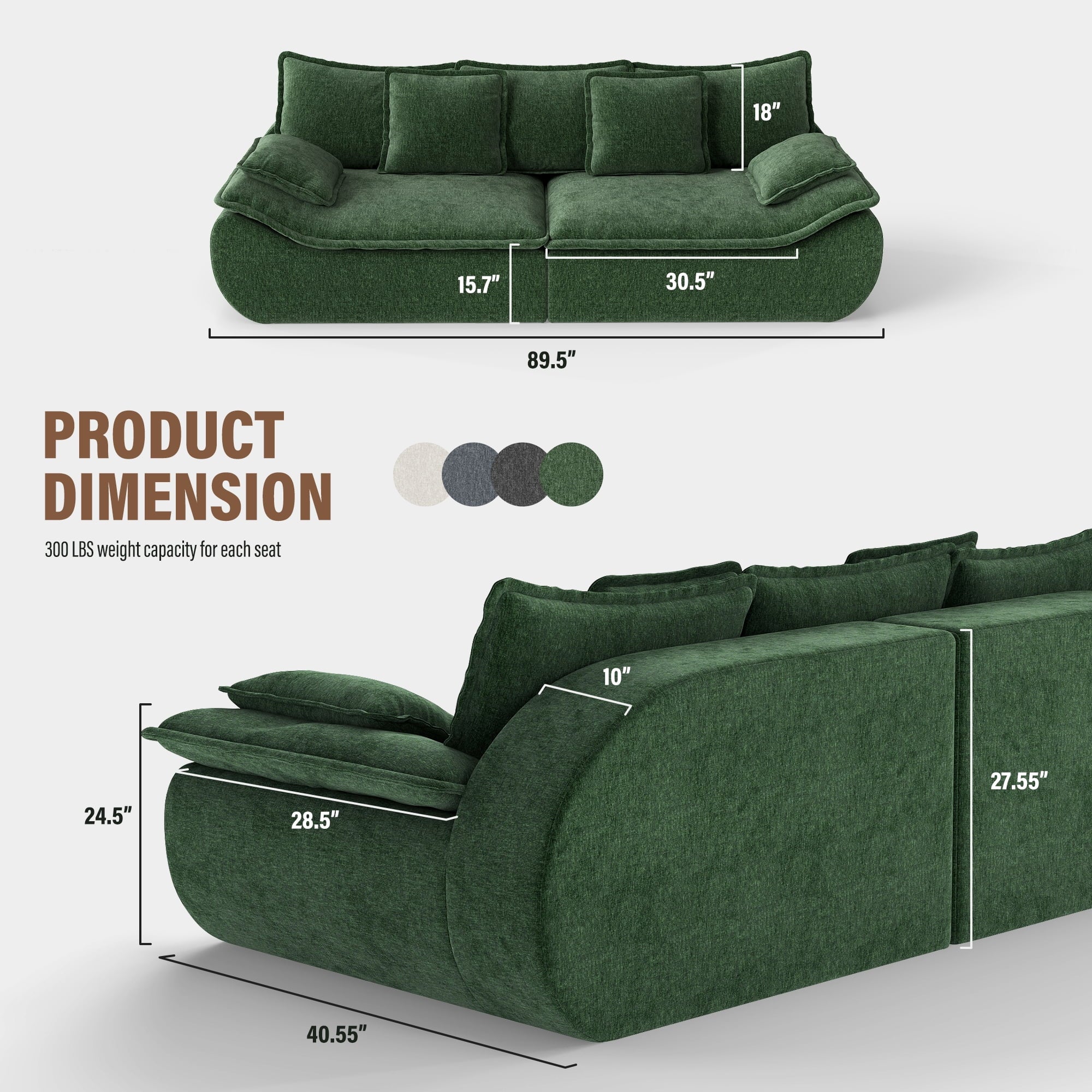2-Seater Modular Sectional Sofa, Comfy Loveseat with Throw, Deep Seat Memory Foam Small Couches for Small Space, Living Room Apartment, Dark Grey