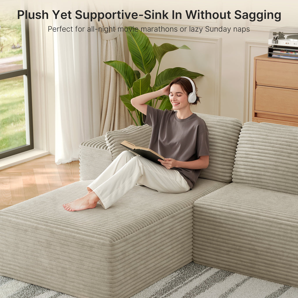 Sofa, Lofka 105 Free Assembly L-Shaped Sectional with Pet Friendly Corduroy Fabric, Black for Living Room/Apartment