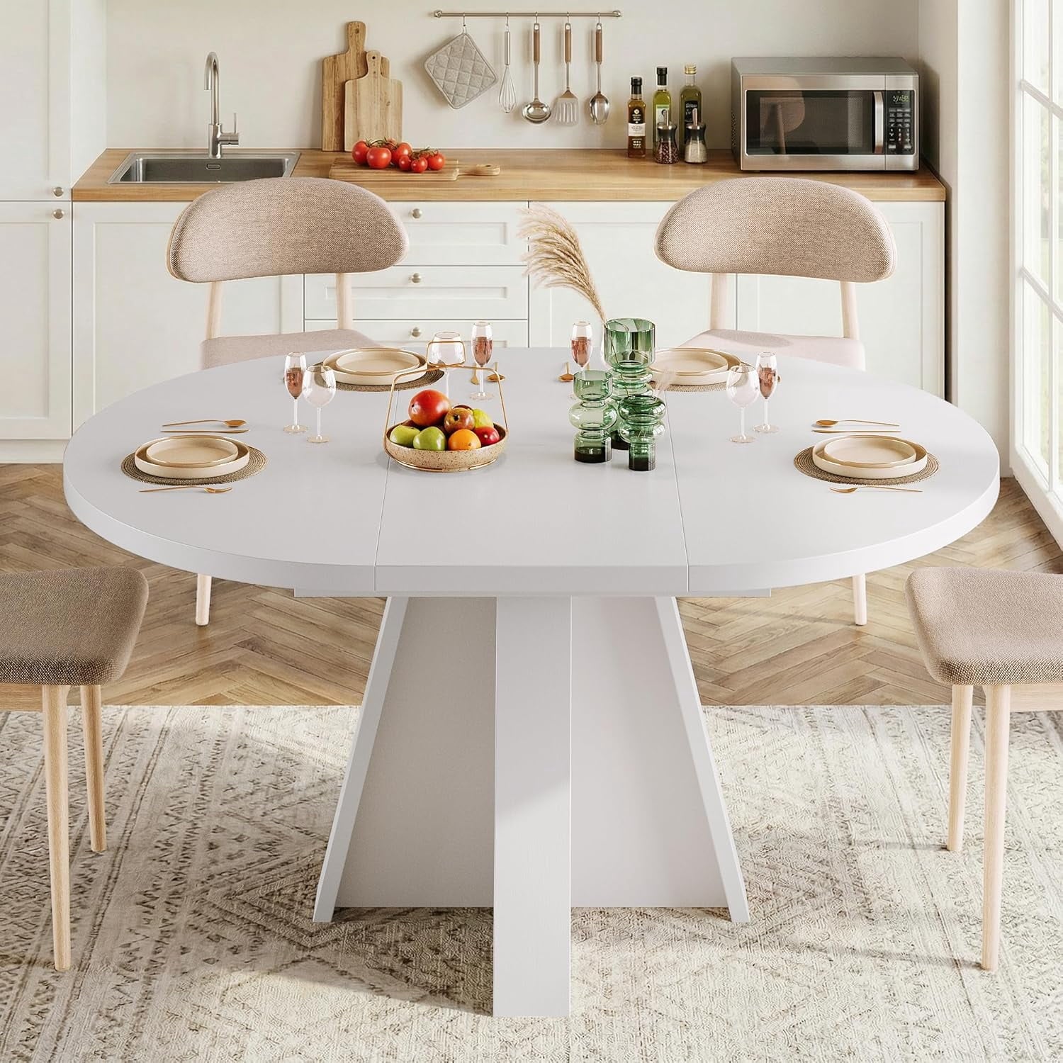 Laisnet 47 Round Dining Table for 6, Modern Wooden Dinner Table for Kitchen Living Room, Black