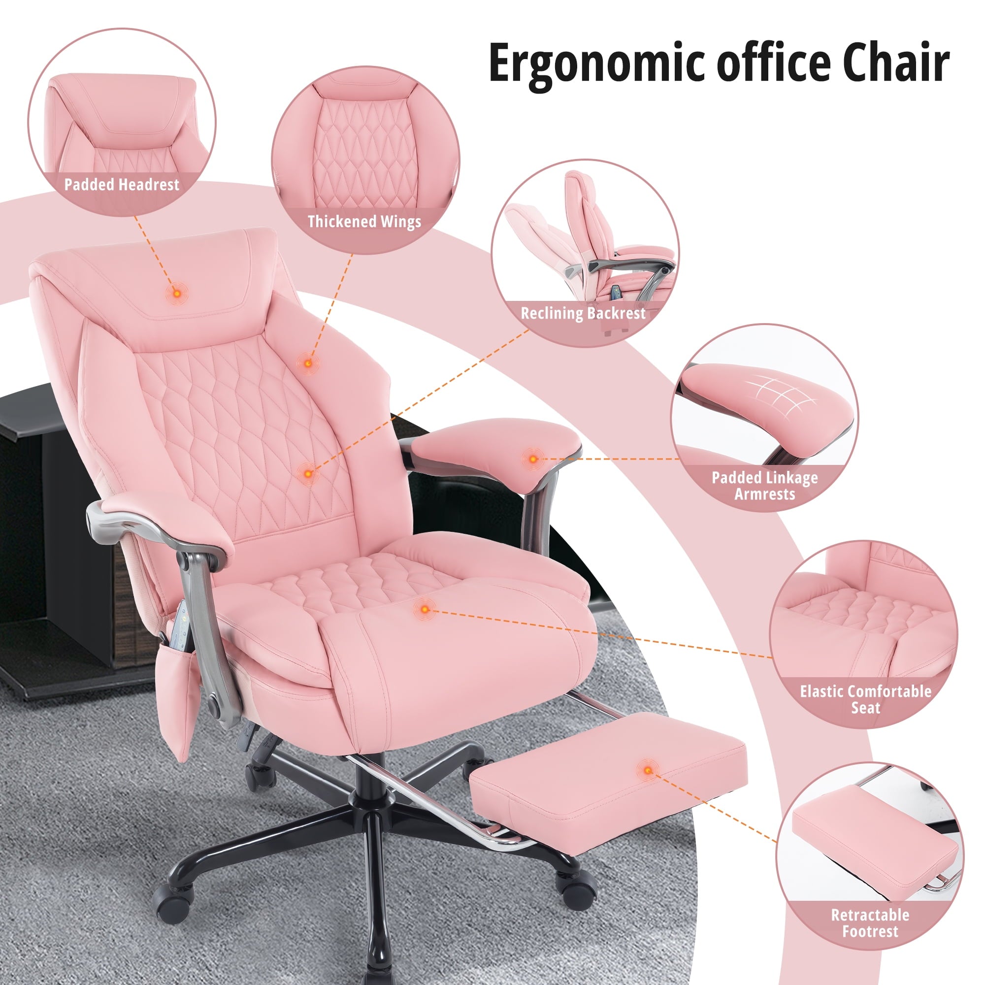 Heated Massage Office Chair with 6 Points Vibration, Reclining Ergonomic Desk Chair with Footrest for Extra Comfort, PU Leather High Back Executive Computer Chair, Thick Padded Massage Chair