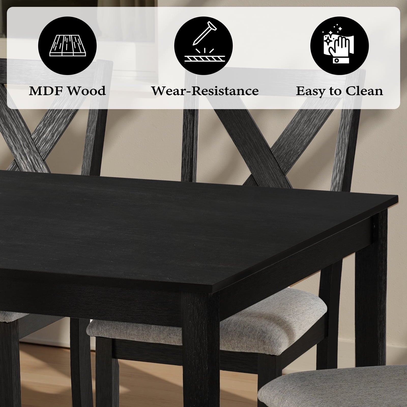 Kithkasa 47 Dining Table for 6 People,Wooden Farmhouse Kitchen Table for Kitchen, Living Room,Dining Room,Natural