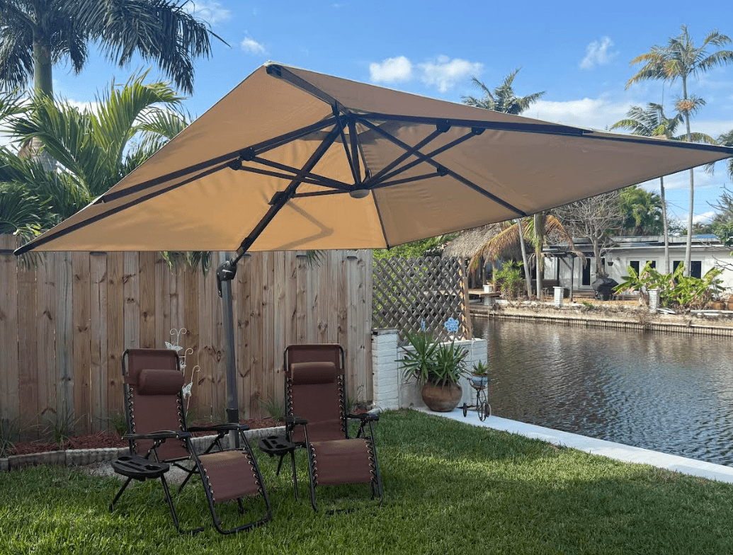 PURPLE LEAF 10x10 Ft Cantilever Umbrella Square Outdoor Patio Umbrella Large Offset Hanging Umbrella Aluminum Umbrella with 360°Rotation Adjustable Garden Pool Umbrella,Gray