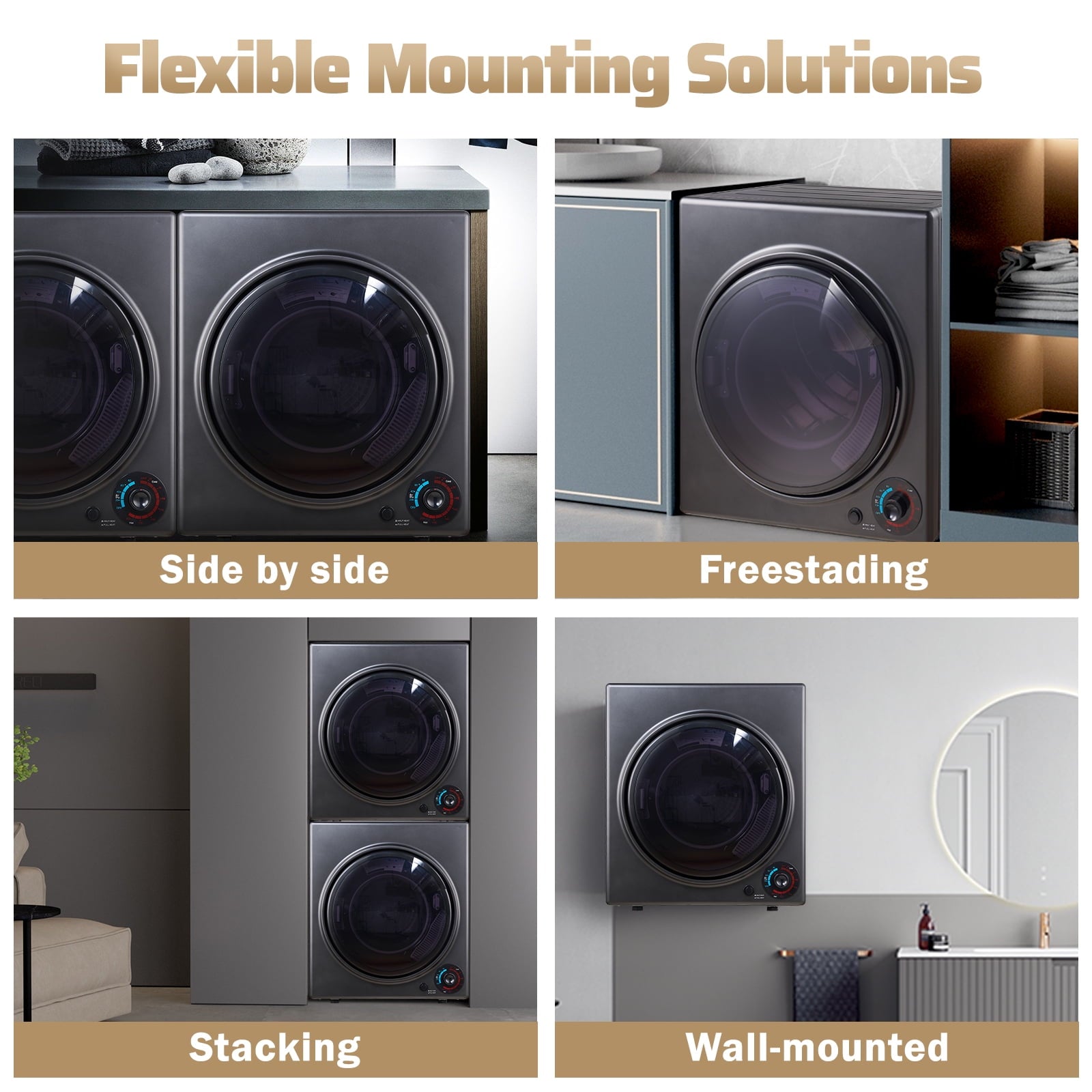 CTT Portable Dryers for Laundry 1500W, 3.5 cu.ft Compact Dryer with Stainless Steel Tub, 4 Drying Mode, Apartments, RVs, Dorms