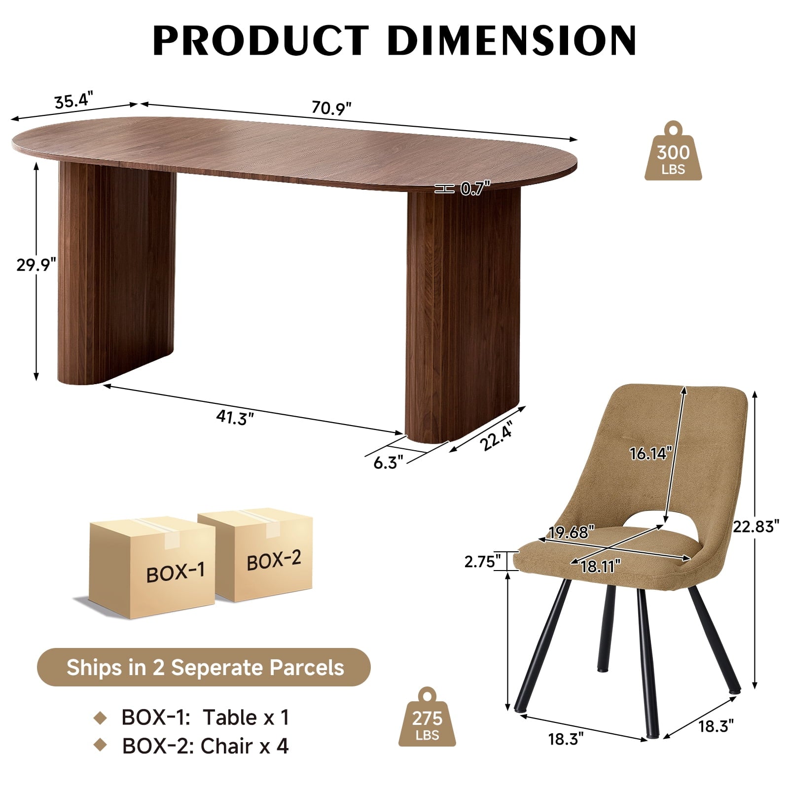 71 Natural Large Dining Table Set for 4 Modern Kitchen Table with Beige Boucle Upholstered Kitchen Chairs Set of 4