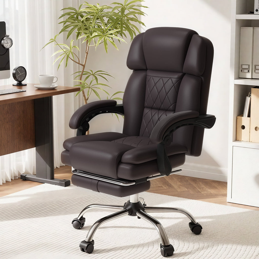 HOMREST Ergonomic Office Chair with 6-Point Massage & Heating, Adjustable Executive Desk Chair with Retractable Footrest, PU Leather Home Office Desk Chair for Home & Office (Black)