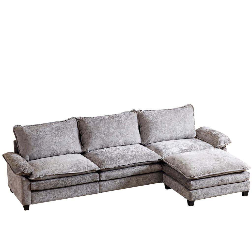 Ktaxon Sectional Sofa L Shaped Couch with Chaise Living Room Sleeper Set, 2 Seats with Chenille and Double Layer Cushions 86 W Beige