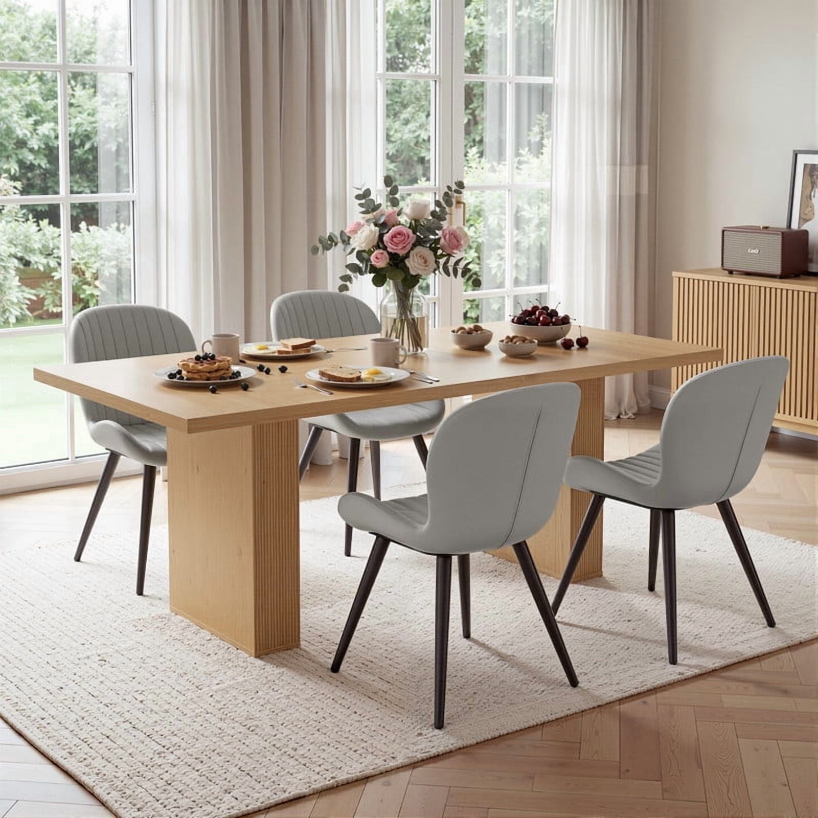 Hawsaiy Dining Table Set for 4, 78 Farmhouse Dining Table with 4 Upholstered Dining Chairs, Large Kitchen Table Set with Modern Shell Back Chairs & Metal Legs for Dining Room(Walnut + Black)