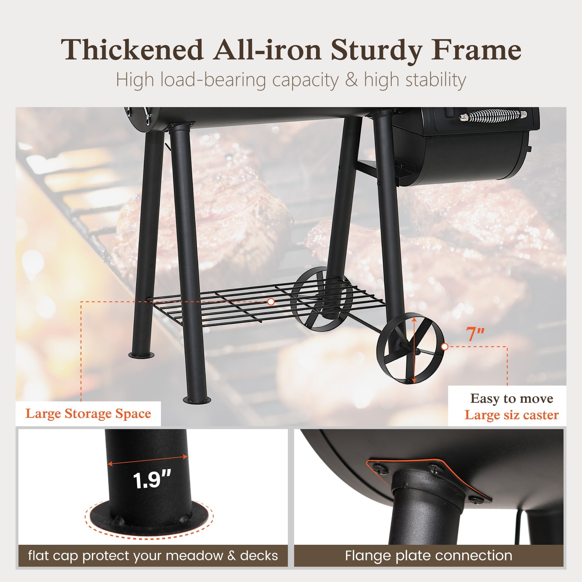 Alpha Joy Steel BBQ Charcoal Grill with Offset Smoker in Black