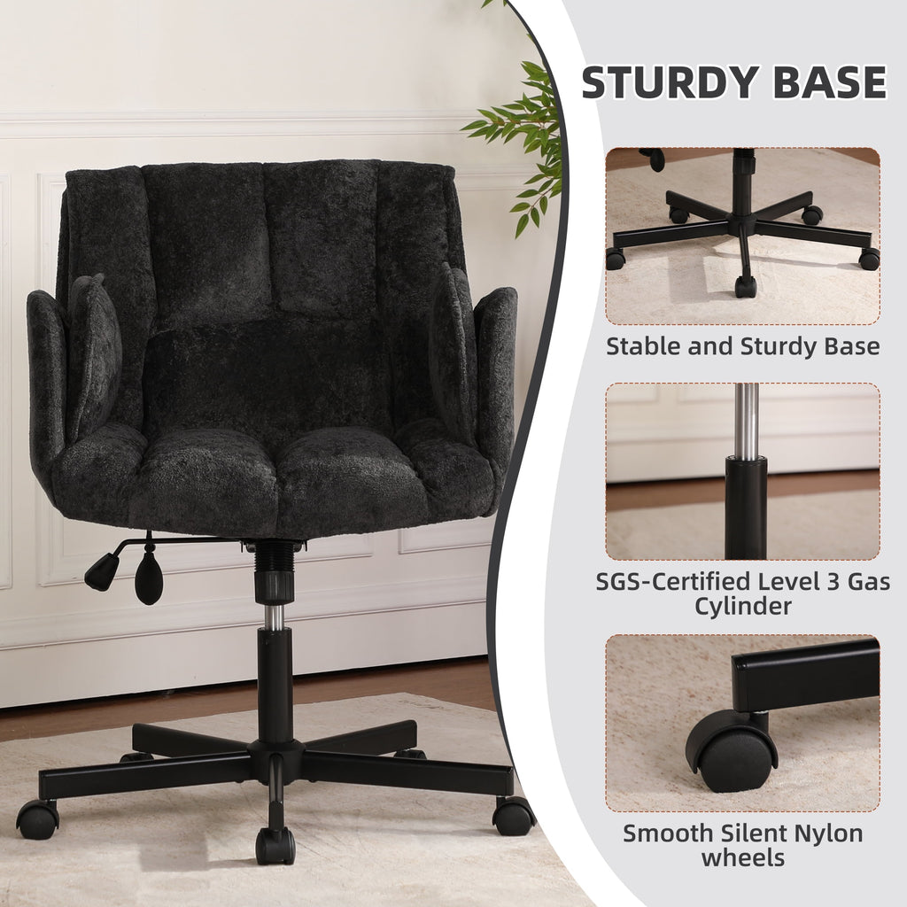 Cross Legged Office Chair with Wheels & Dynamic Airbag Lumbar Support, Criss Cross Wide Seat, 5-Position Fold-Down Armrests, Swivel Vanity Chair for Home Office, Dark Green