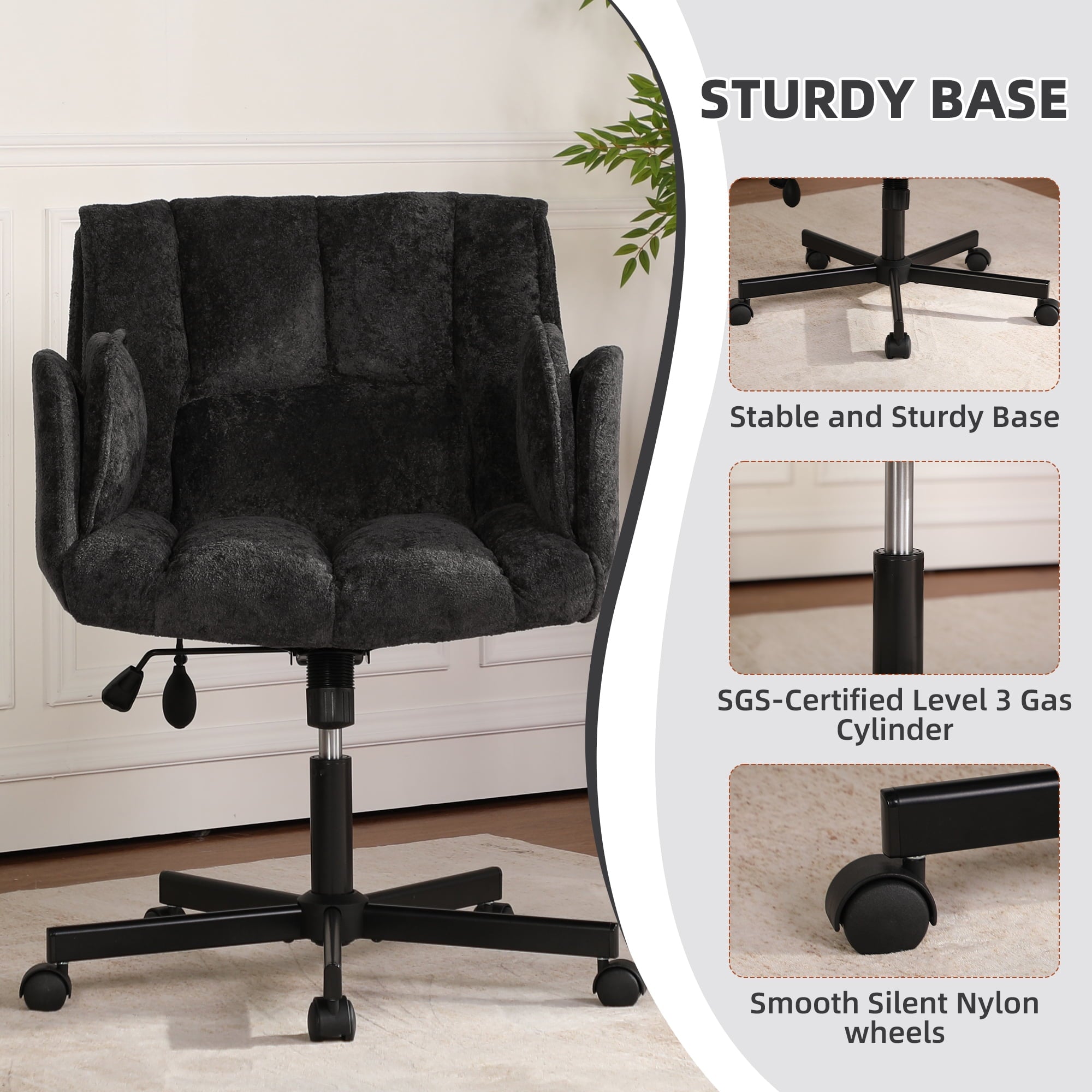 Cross Legged Office Chair with Wheels & Dynamic Airbag Lumbar Support, Criss Cross Wide Seat, 5-Position Fold-Down Armrests, Swivel Vanity Chair for Home Office, Dark Green