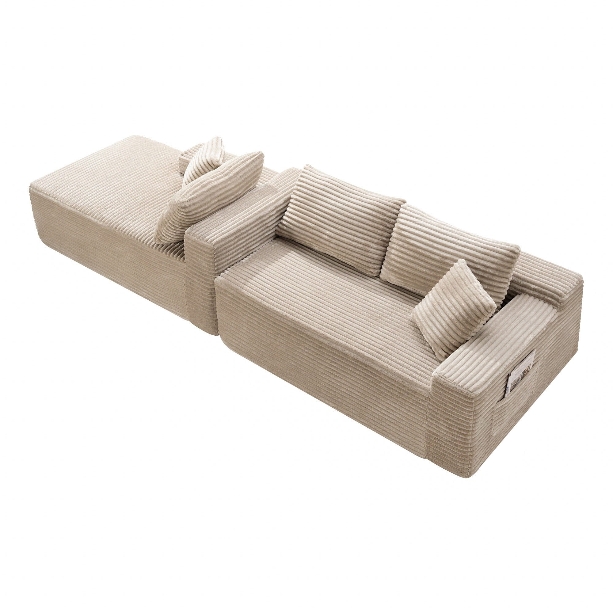 LLappuil 108 Sectional Sofa, Modular Sectional Couch with Left Chaise, Deep Seat Corduroy Cloud Sofa for Living Room Black