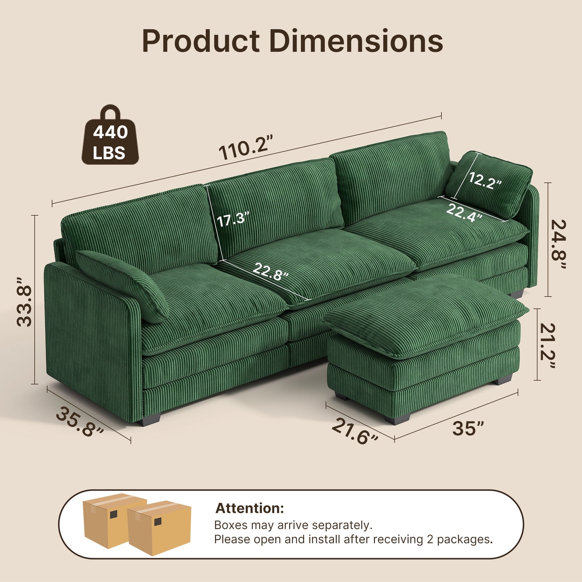 Sofa, L-Shaped Sofa Couch with Deep Seat and Movable Footrest Sofa for Office|Living Room, Gray