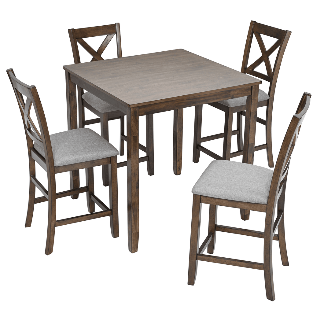 SESSLIFE Dining Table Set for 4, Counter Height Kitchen Table Set with Square Table and 4 Upholstered Chairs, Solid Wood Dining Room Set for 4, Space-Saving, Black & Oak