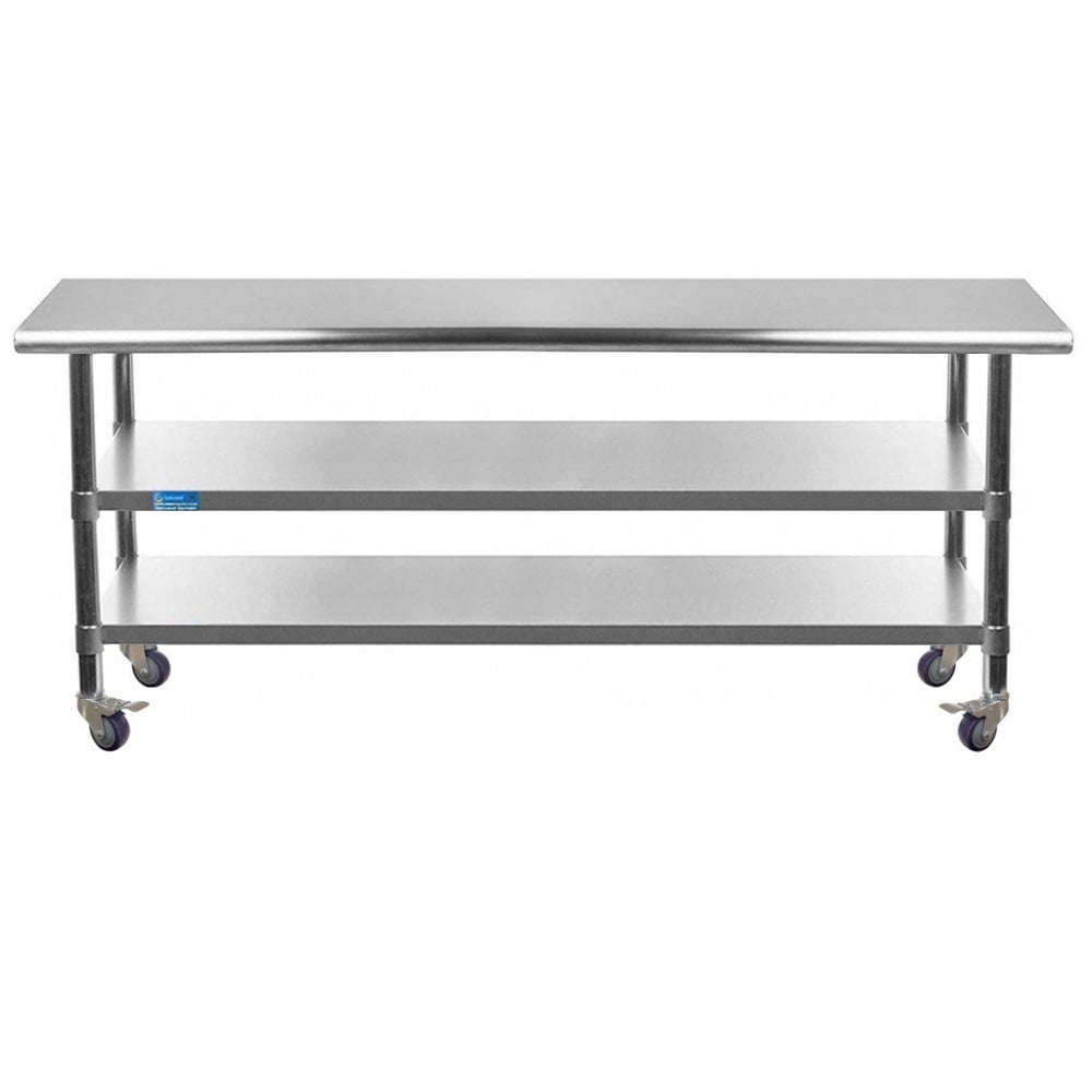 AmGood 60 Long x 30 Deep Stainless Steel Work Table with 2 Shelves and wheels | Commercial & Residential NSF Utility Table | Metal Food Prep Station