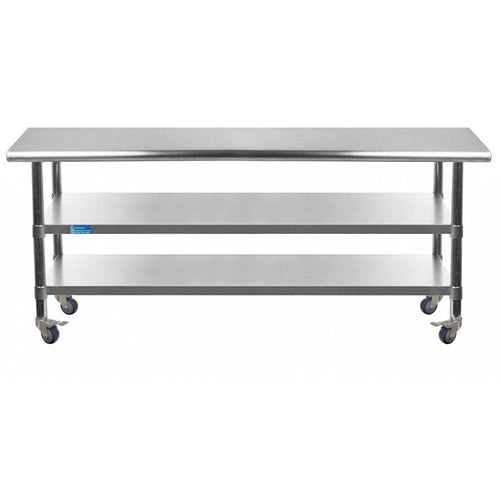 AmGood 60 Long x 30 Deep Stainless Steel Work Table with 2 Shelves and wheels | Commercial & Residential NSF Utility Table | Metal Food Prep Station