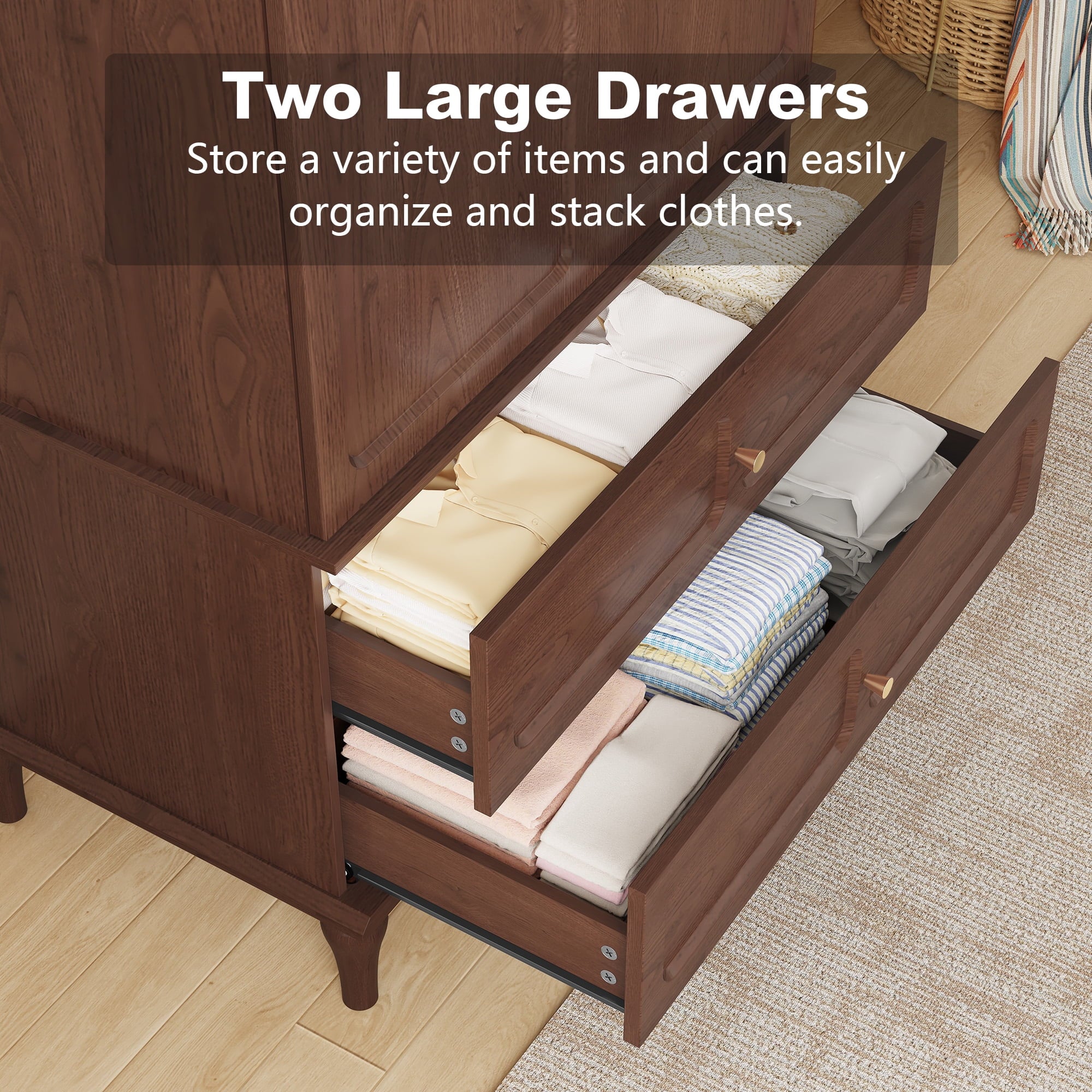 HLR 71 Tall Modern Wood Armoire Wardrobe Closet, Freestanding Cabinet with Hanging Rod for Bedroom, Brown