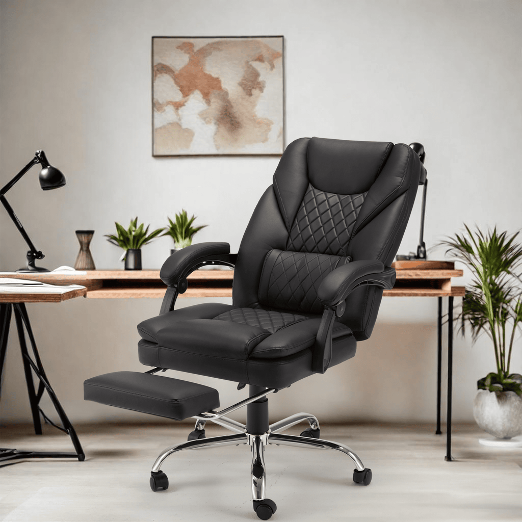 HOMREST Ergonomic Office Chair with 6-Point Massage & Heating, Adjustable Executive Desk Chair with Retractable Footrest, PU Leather Home Office Desk Chair for Home & Office (Black)