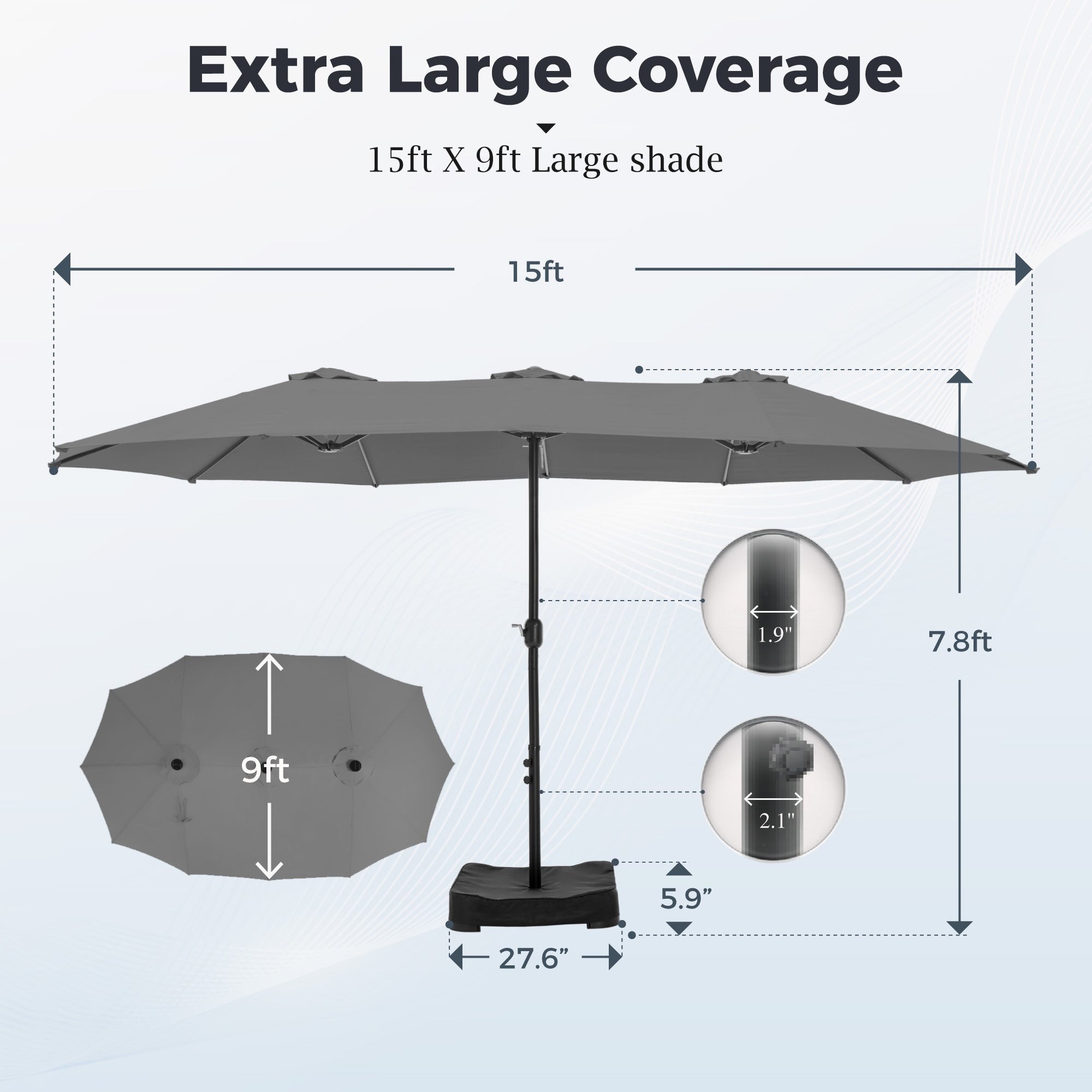 Alpha Joy 15ft Outdoor Patio Umbrella Extra-Large Double-Sided Garden Umbrella with Crank Handle and Base - Ivory