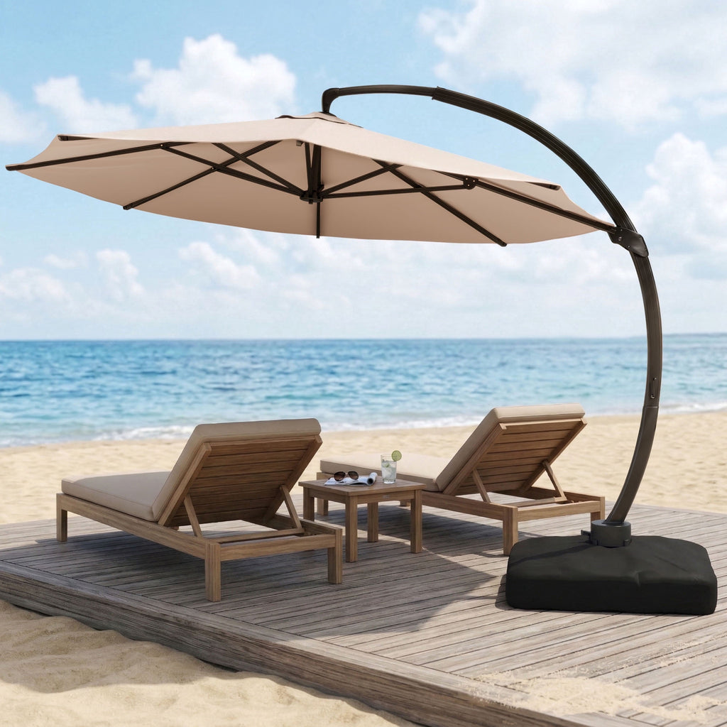LAZZO 11ft Outdoor Patio Umbrella with Base, Aluminum Offset Cantilever Umbrella for Pool Deck, Champagne