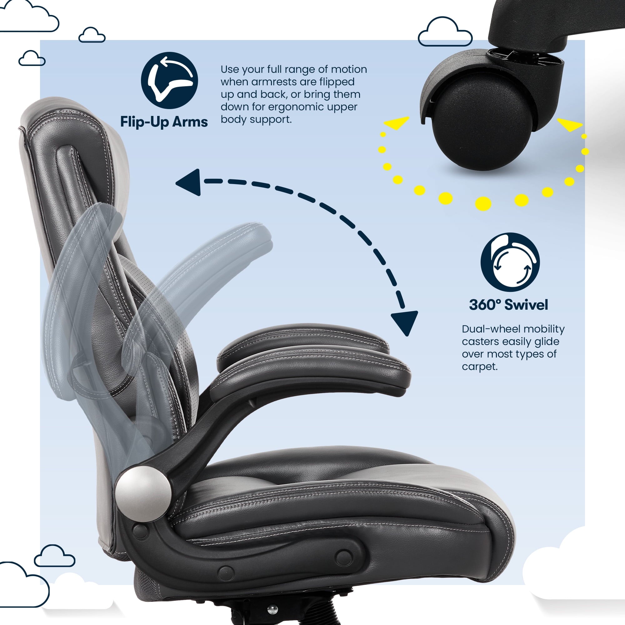 Serta Air Lumbar Bonded Leather Manager Office Chair, Gray Faux Leather