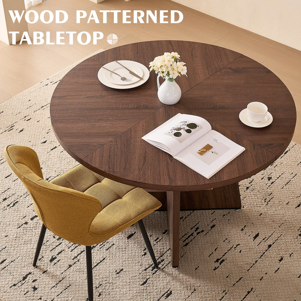 5 Piece 47'' Round Dining Table Chairs Set for 4, Farmhouse Oak Kitchen Table with 4 Boucle Mid Century Modern Dinning Room Chairs, Wood Dinner Table &Upholstered Chair Set of 4, Beige
