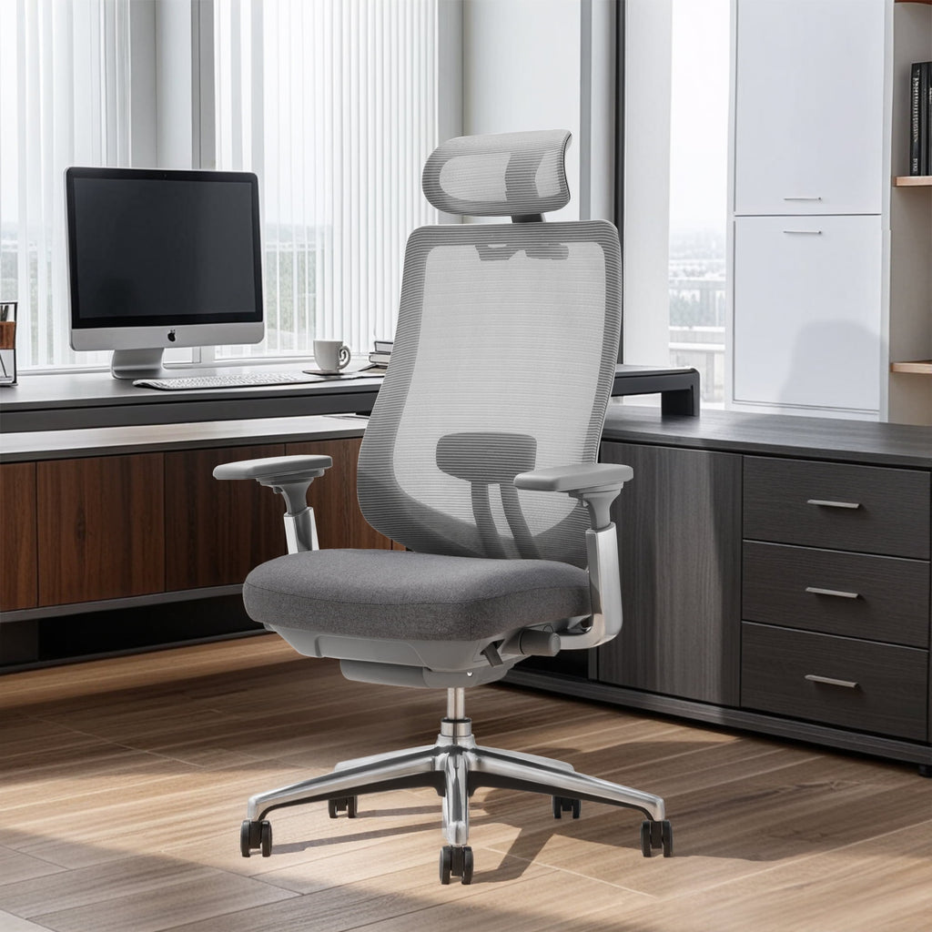 COLAMY ATLAS-01 Ergonomic Office Chair, High Back Office Executive Desk Chair, Mesh Office Chair Lumbar Support with Adjustable Headrest and 4D Arms, Slide Seat, Tilt Lock-Darkgrey