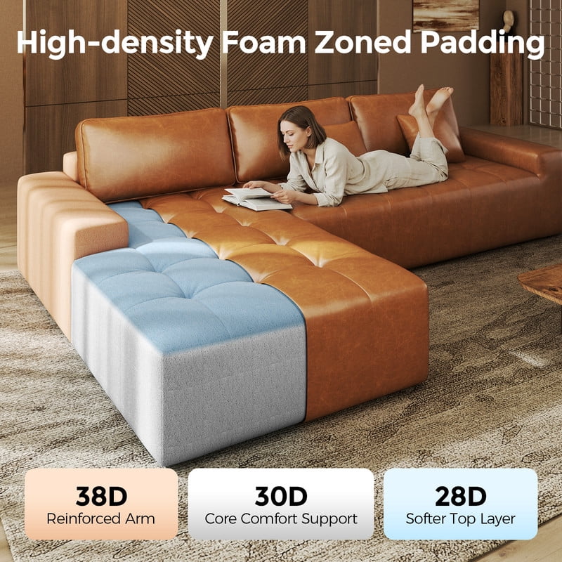 Patbrela 106 Sectional Couch for Living Room, L-Shaped Boneless Cloud Couch Corduroy Modern Sectional Sofa with Deep Seat and Thickened Cushion, No Assembly Required, Black