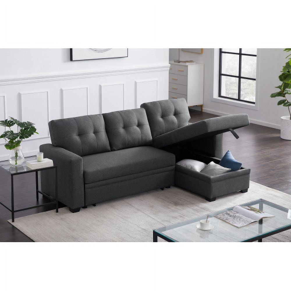 BSHTI L-Shaped Pull-Out Sleeper Sofa Bed with Storage Chaise, 3-Seater Convertible Corduroy Sectional Couch, Solid Wood & Iron Frame, Black