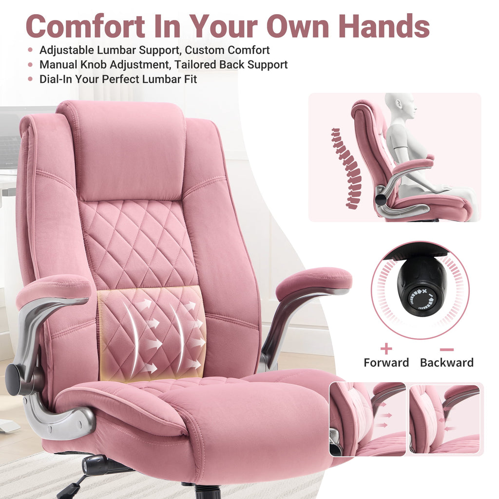 Ergonomic Home Office Chair with Locking Wheels, High-back Desk Chair with Thick Padded Flip-up Armrest, Comfy Executive Chair with Adjustable Lumbar Support for Home & Office & Work