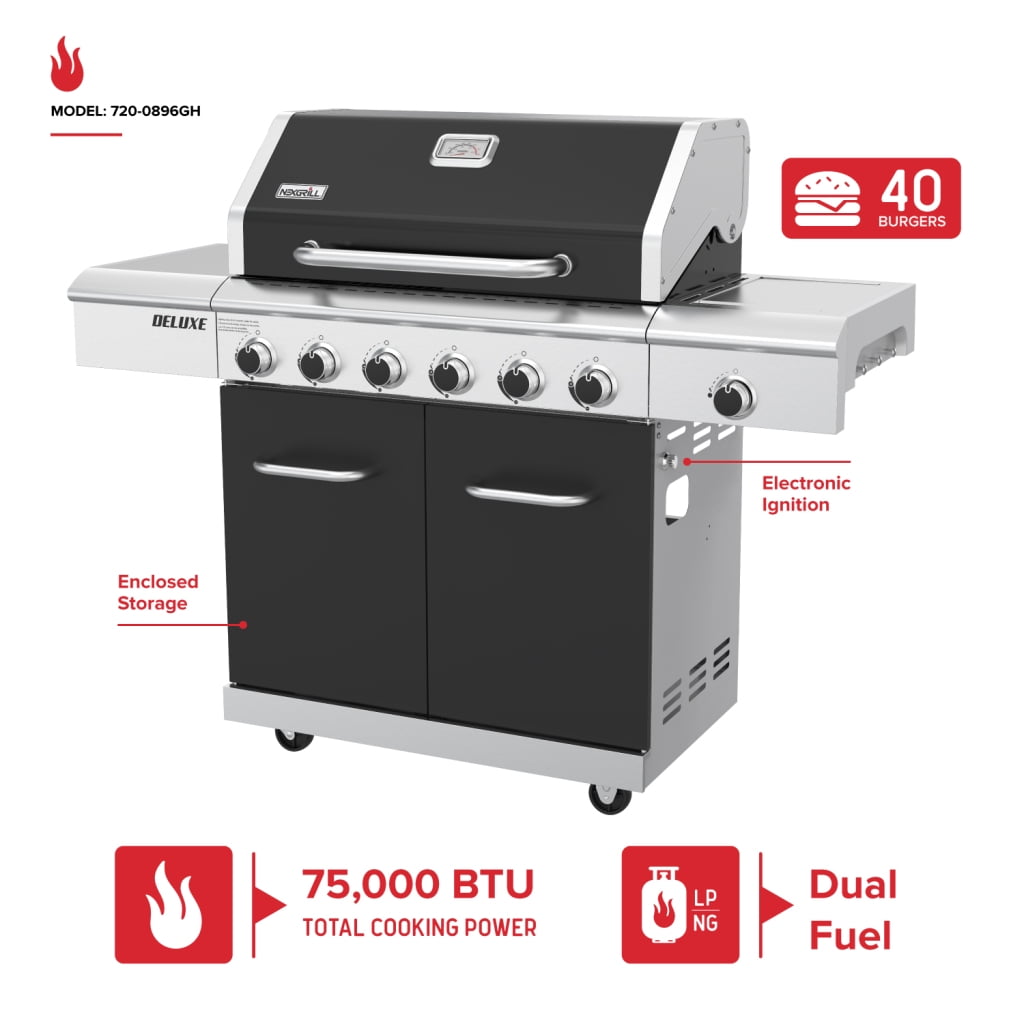 Nexgrill 4-Burner Dual Fuel Gas Grill with Side Burner and Griddle Insert, 627 SQ In Total Cooking Space, 59,000 BTUs Output, BBQ Grill Perfect for Outdoor Gatherings - 720-0958HE